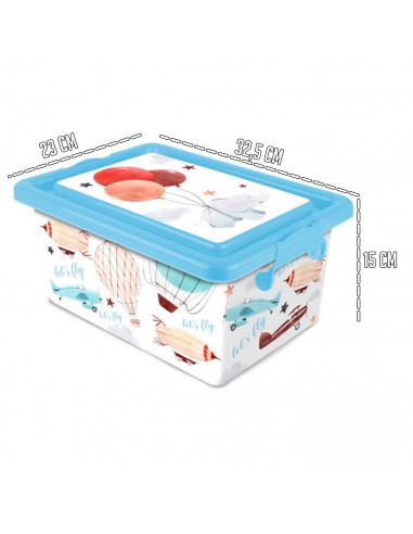 Tradineur  Caja de almacenamiento  Diseño Lets Fly  Capacidad de 7,5 Litros  Fabricado en España - Contenedor para almacenar