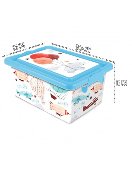 Tradineur  Caja de almacenamiento  Diseño Lets Fly  Capacidad de 7,5 Litros  Fabricado en España - Contenedor para almacenar
