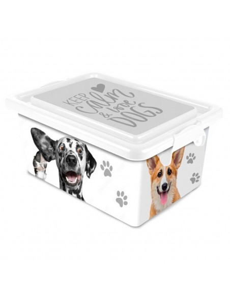 Tradineur  Caja de almacenamiento  Diseño Perro Blanco  Capacidad de 7,5 Litros  Fabricado en España - Contenedor para almac
