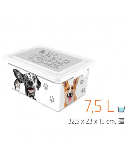 Tradineur  Caja de almacenamiento  Diseño Perro Blanco  Capacidad de 7,5 Litros  Fabricado en España - Contenedor para almac