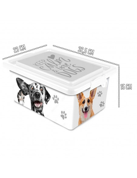 Tradineur  Caja de almacenamiento  Diseño Perro Blanco  Capacidad de 7,5 Litros  Fabricado en España - Contenedor para almac