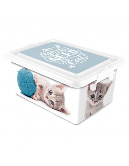 Tradineur  Caja de almacenamiento  Diseño Gatos  Capacidad de 7,5 Litros  Fabricado en España - Contenedor para almacenar ju