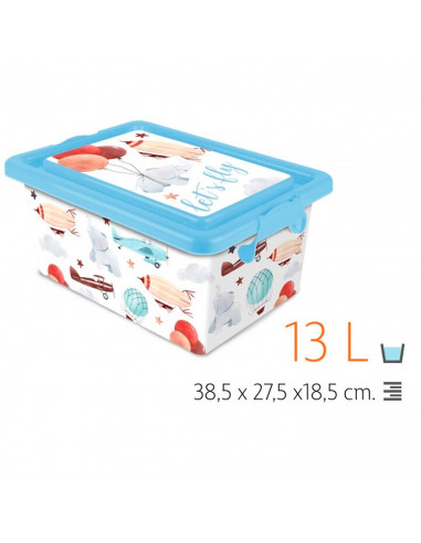 Tradineur  Caja de almacenamiento  Diseño Lets Fly  Capacidad de 13 Litros  Fabricado en España - Contenedor para almacenar