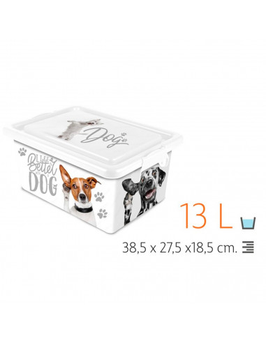 Tradineur  Caja de almacenamiento  Diseño Perro blanco  Capacidad de 13 Litros  Fabricado en España - Contenedor para almace
