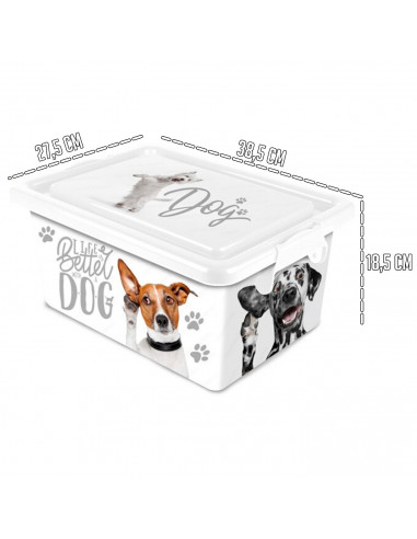 Tradineur  Caja de almacenamiento  Diseño Perro blanco  Capacidad de 13 Litros  Fabricado en España - Contenedor para almace