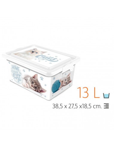 Tradineur  Caja de almacenamiento  Diseño Gatos  Capacidad de 13 Litros  Fabricado en España - Contenedor para almacenar jug