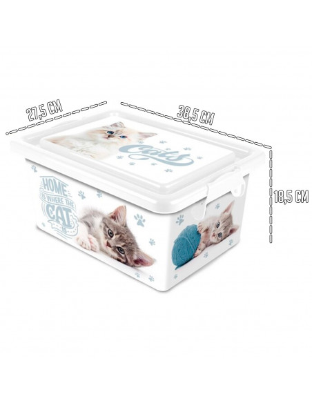 Tradineur  Caja de almacenamiento  Diseño Gatos  Capacidad de 13 Litros  Fabricado en España - Contenedor para almacenar jug