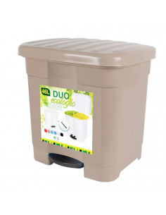 Tradineur - Cubo de basura color topo con pedal 46 litros plástico 45,5 x 43,5 x 39 cm. Contenedor de basura, papelera con separ
