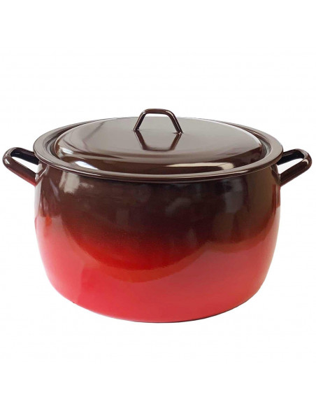 Olla abombada esmaltada en rojo 5 litros, diámetro 20 cm. Cazuela de acero clásica con tapa, apta gas, vitro, inducción, lavavaj