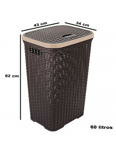 Tradineur - Cesto para la ropa sucia con asas y tapa, pongotodo rattan de plástico, cubo para colada, imitación de mimbre, fabri 2