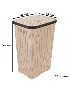 Tradineur - Cesto para la ropa sucia con tapa y asas, pongotodo rattan de plástico, cubo para colada, imitación de mimbre, fabri 2