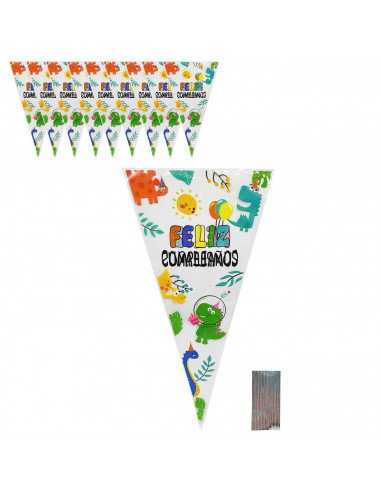 Tradineur - Pack de 10 bolsas de plástico para caramelos "Feliz cumpleaños", incluyen tiras de cierre, bolsas para regalar golos