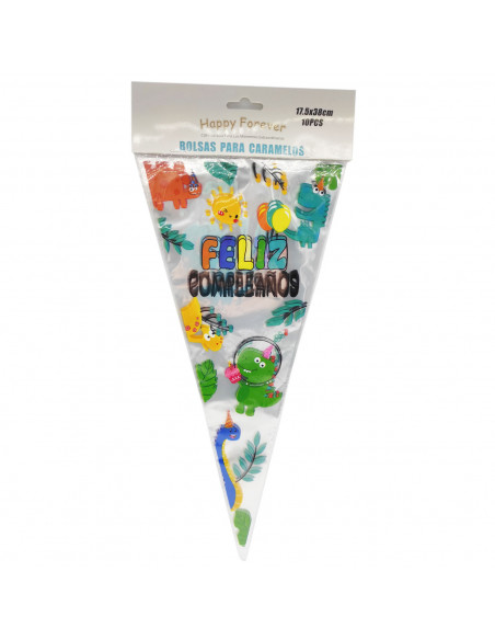 Tradineur - Pack de 10 bolsas de plástico para caramelos "Feliz cumpleaños", incluyen tiras de cierre, bolsas para regalar golos