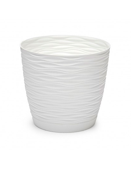 Tradineur - Maceta redonda con plato - Diseño Wind (Ø 15 cm) - Fabricado en plástico - Ideal para jardín exterior, terraza o bal