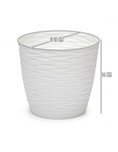 Tradineur - Maceta redonda con plato - Diseño Wind (Ø 15 cm) - Fabricado en plástico - Ideal para jardín exterior, terraza o bal