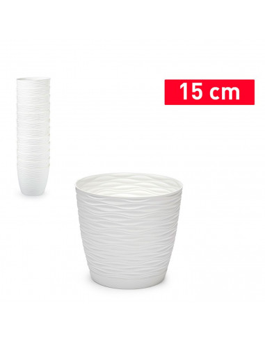 Tradineur - Maceta redonda con plato - Diseño Wind (Ø 15 cm) - Fabricado en plástico - Ideal para jardín exterior, terraza o bal