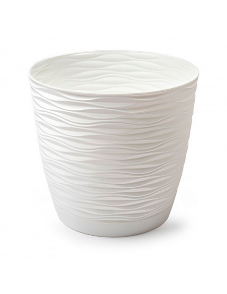 Tradineur - Maceta redonda con plato - Diseño Wind (Ø 19 cm) - Fabricado en plástico - Ideal para jardín exterior, terraza o bal