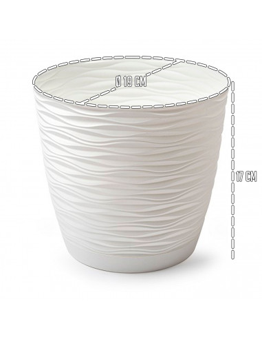 Tradineur - Maceta redonda con plato - Diseño Wind (Ø 19 cm) - Fabricado en plástico - Ideal para jardín exterior, terraza o bal