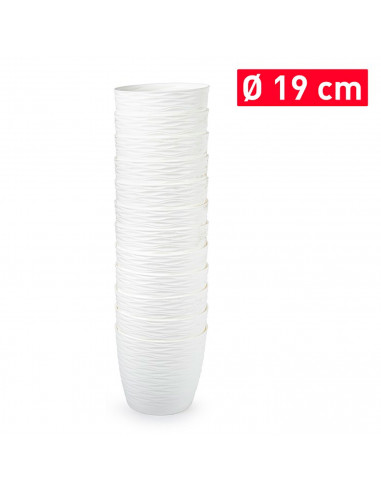 Tradineur - Maceta redonda con plato - Diseño Wind (Ø 19 cm) - Fabricado en plástico - Ideal para jardín exterior, terraza o bal