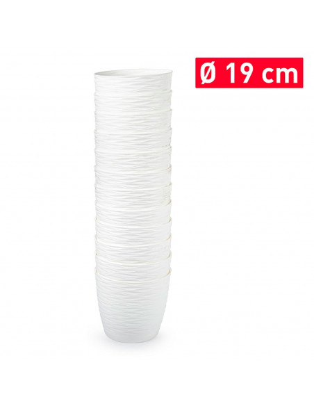 Tradineur - Maceta redonda con plato - Diseño Wind (Ø 19 cm) - Fabricado en plástico - Ideal para jardín exterior, terraza o bal