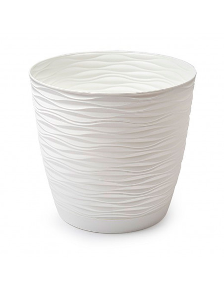 Tradineur - Maceta redonda con plato - Diseño Wind (Ø 23 cm) - Fabricado en plástico - Ideal para jardín exterior, terraza o bal