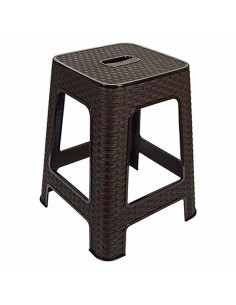 Tradineur - Taburete de plástico con asa Rattan, asiento de 28 x 28 cm, imitación de mimbre, banqueta multiusos, cocina, salón (