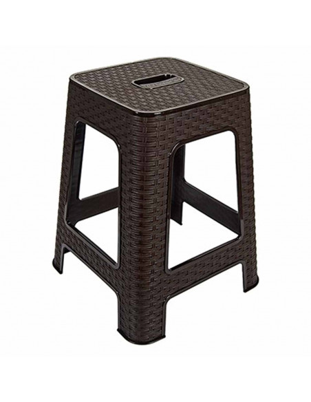 Tradineur - Taburete de plástico con asa Rattan, asiento de 28 x 28 cm, imitación de mimbre, banqueta multiusos, cocina, salón (