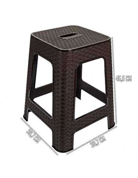 Tradineur - Taburete de plástico con asa Rattan, asiento de 28 x 28 cm, imitación de mimbre, banqueta multiusos, cocina, salón (