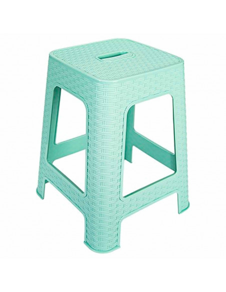 Tradineur - Taburete de plástico con asa Rattan, asiento de 28 x 28 cm, imitación de mimbre, banqueta multiusos, cocina, salón (