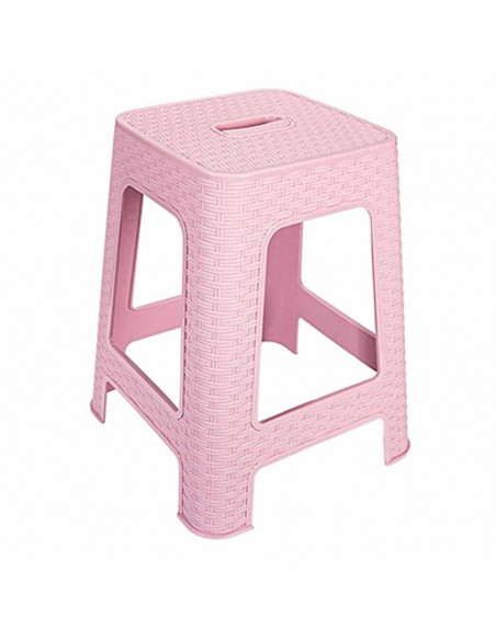 Tradineur - Taburete de plástico con asa Rattan, asiento de 28 x 28 cm, imitación de mimbre, banqueta multiusos, cocina, salón (
