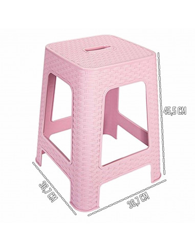 Tradineur - Taburete de plástico con asa Rattan, asiento de 28 x 28 cm, imitación de mimbre, banqueta multiusos, cocina, salón (