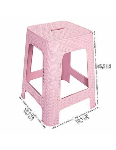 Tradineur - Taburete de plástico con asa Rattan, asiento de 28 x 28 cm, imitación de mimbre, banqueta multiusos, cocina, salón (