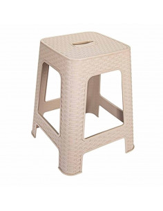 Tradineur - Taburete de plástico con asa Rattan, asiento de 28 x 28 cm, imitación de mimbre, banqueta multiusos, cocina, salón (