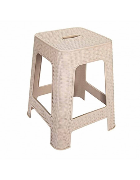 Tradineur - Taburete de plástico con asa Rattan, asiento de 28 x 28 cm, imitación de mimbre, banqueta multiusos, cocina, salón (