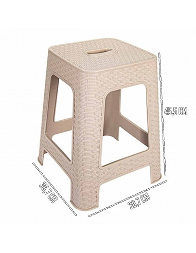 Tradineur - Taburete de plástico con asa Rattan, asiento de 28 x 28 cm, imitación de mimbre, banqueta multiusos, cocina, salón (