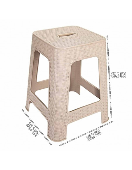Tradineur - Taburete de plástico con asa Rattan, asiento de 28 x 28 cm, imitación de mimbre, banqueta multiusos, cocina, salón (