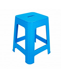 Tradineur - Taburete de plástico con asa Rattan, asiento de 28 x 28 cm, imitación de mimbre, banqueta multiusos, cocina, salón (