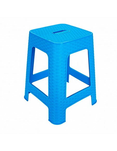 Tradineur - Taburete de plástico con asa Rattan, asiento de 28 x 28 cm, imitación de mimbre, banqueta multiusos, cocina, salón (