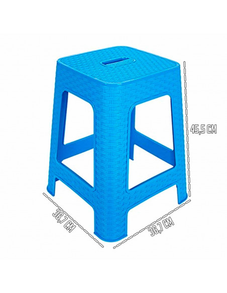 Tradineur - Taburete de plástico con asa Rattan, asiento de 28 x 28 cm, imitación de mimbre, banqueta multiusos, cocina, salón (