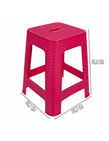 Tradineur - Taburete de plástico con asa Rattan, asiento de 28 x 28 cm, imitación de mimbre, banqueta multiusos, cocina, salón (