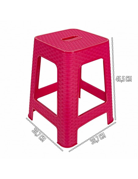Tradineur - Taburete de plástico con asa Rattan, asiento de 28 x 28 cm, imitación de mimbre, banqueta multiusos, cocina, salón (