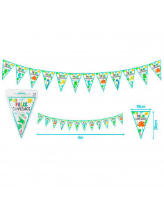 Tradineur - Guirnalda de cumpleaños de cartón con 12 banderines de dinosaurios, "Feliz cumpleaños", decoración para fiestas, cel 2