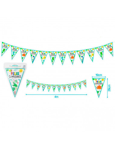 Tradineur - Guirnalda de cumpleaños de cartón con 12 banderines de dinosaurios, "Feliz cumpleaños", decoración para fiestas, cel