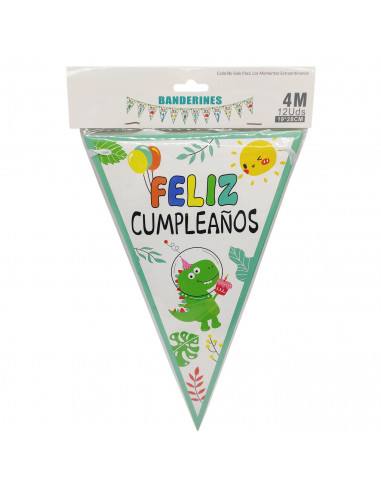 Tradineur - Guirnalda de cumpleaños de cartón con 12 banderines de dinosaurios, "Feliz cumpleaños", decoración para fiestas, cel