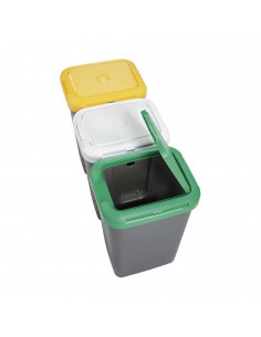 Cubo de basura para reciclaje plástico gris, Set 3 papeleras de reciclaje 75 Litros, 47,5  x 77  x 33  cm 2