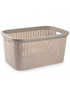 Tradineur - Cesta de plástico "Rattan" con asas, recipiente para la colada, diseño imitación de mimbre, lavandería, hogar, fabri
