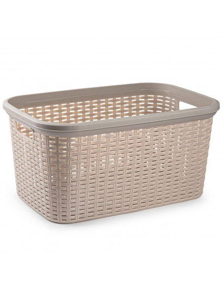 Tradineur - Cesta de plástico "Rattan" con asas, recipiente para la colada, diseño imitación de mimbre, lavandería, hogar, fabri