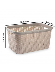 Tradineur - Cesta de plástico "Rattan" con asas, recipiente para la colada, diseño imitación de mimbre, lavandería, hogar, fabri 2