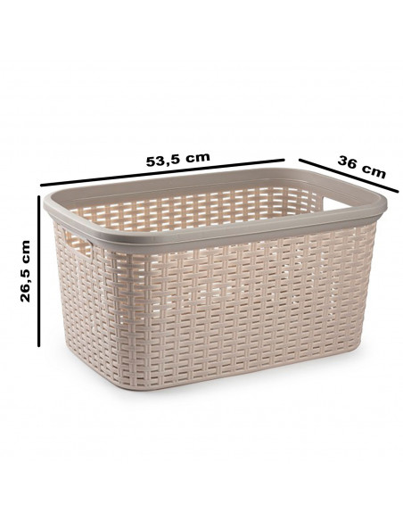 Tradineur - Cesta de plástico "Rattan" con asas, recipiente para la colada, diseño imitación de mimbre, lavandería, hogar, fabri