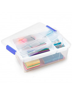 Tradineur - Caja de plástico transparente con tapa Nº 31, incluye bandeja, cajón de almacenaje, ordenación, almacenamiento, fabr